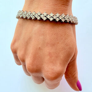 18 TCW Cubic Zirconia CZ 925 Sterling Silver 8.5mm Diamond Shape Tennis Bracelet